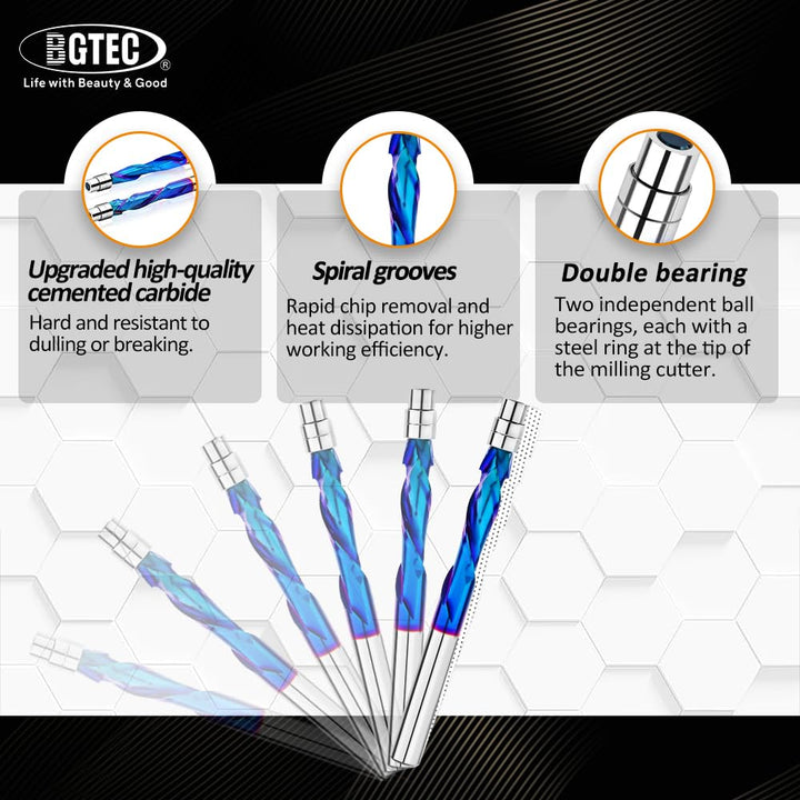 BGTEC Hartmetall-Kompression Spiralbündiger Frässtift,6.35mm bündige Verkleidung Oberfräsen-Bits Nan