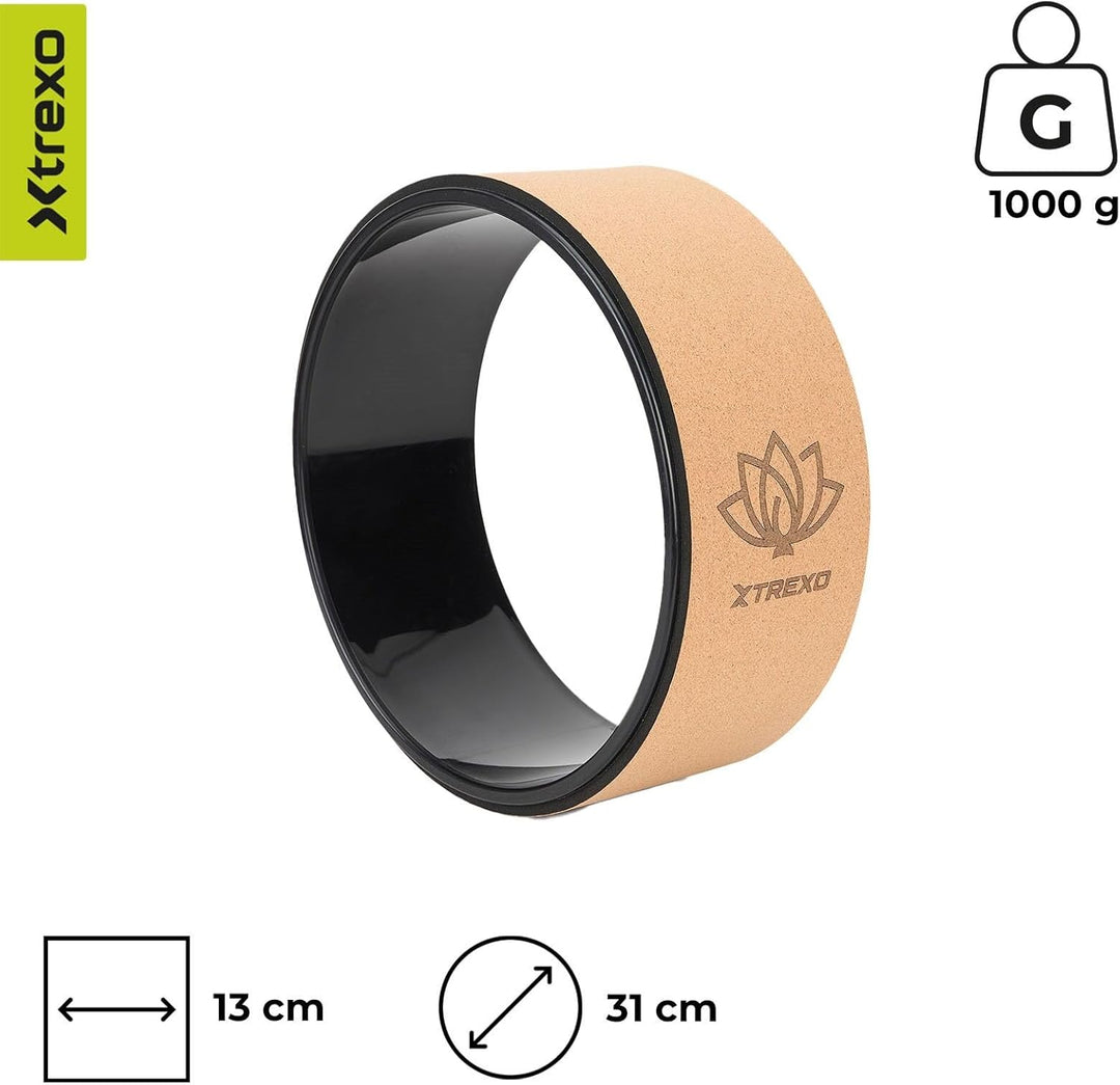 XTREXO Yoga Rad Naturkork mit einem Durchmesser von 32 cm und einer Breite von 13 cm in Braun aus 10