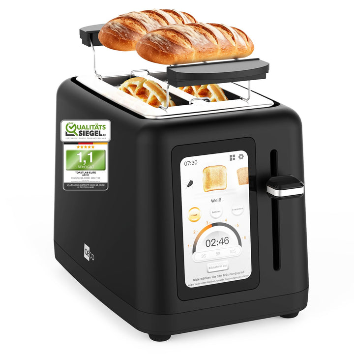 aeco toastlab Elite Toaster 2 Scheiben, Brötchenaufsatz, extra breite Toastschlitze, 6 Bräunungsstuf