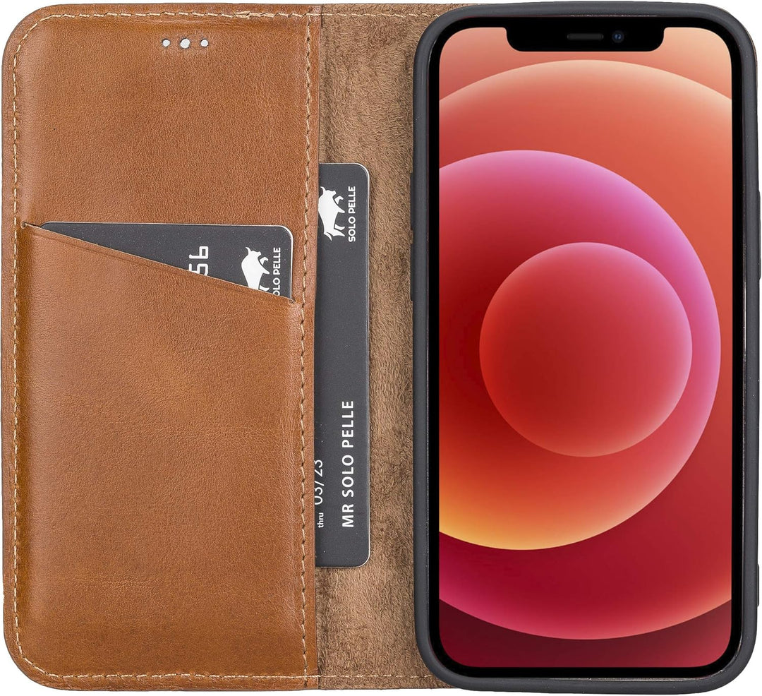 Solo Pelle aufklappbare Lederhülle kompatibel für iPhone 12 Mini in 5.4 Zoll inkl. 1 Kartenfach für