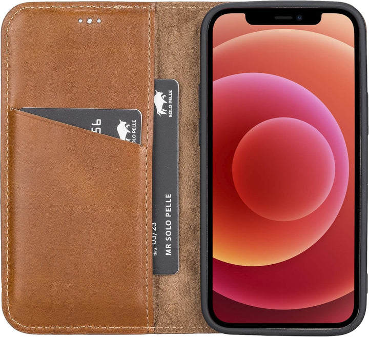 Solo Pelle aufklappbare Lederhülle kompatibel für iPhone 12 Mini in 5.4 Zoll inkl. 1 Kartenfach für