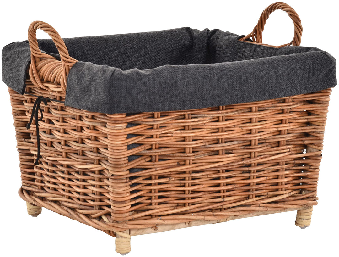 Rattan Kaminholzkorb Flechtkorb mit Inlett Holzkorb Kaminkorb stabil Korb für Holz (klein, Natur) kl