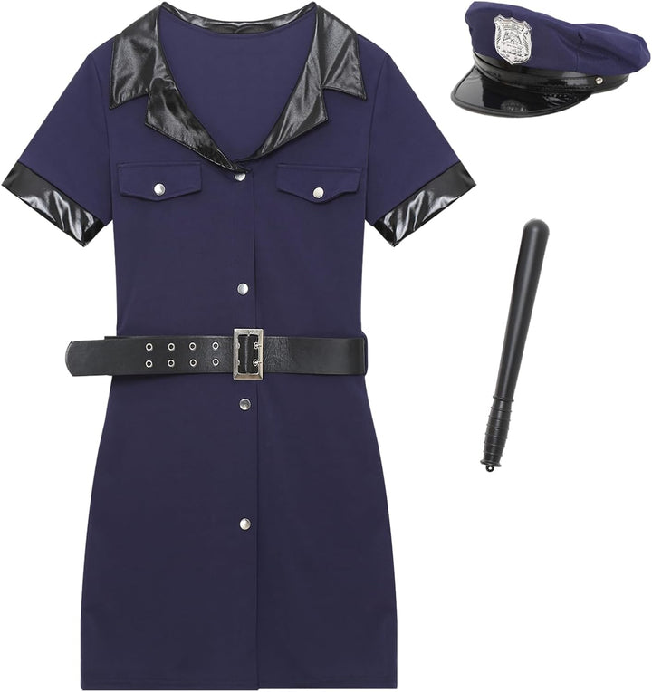 Aislor Sexy Polizei Kostüm Damen Polizistin Uniform mit Mütze Handschnelle Cop Costume Komplettes Ou