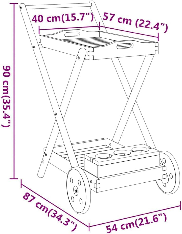 vidaXL Teewagen, Trolley mit viel Stauraum, Rollwagen mit Flaschenhalter, Servierwagen Küchenwagen K
