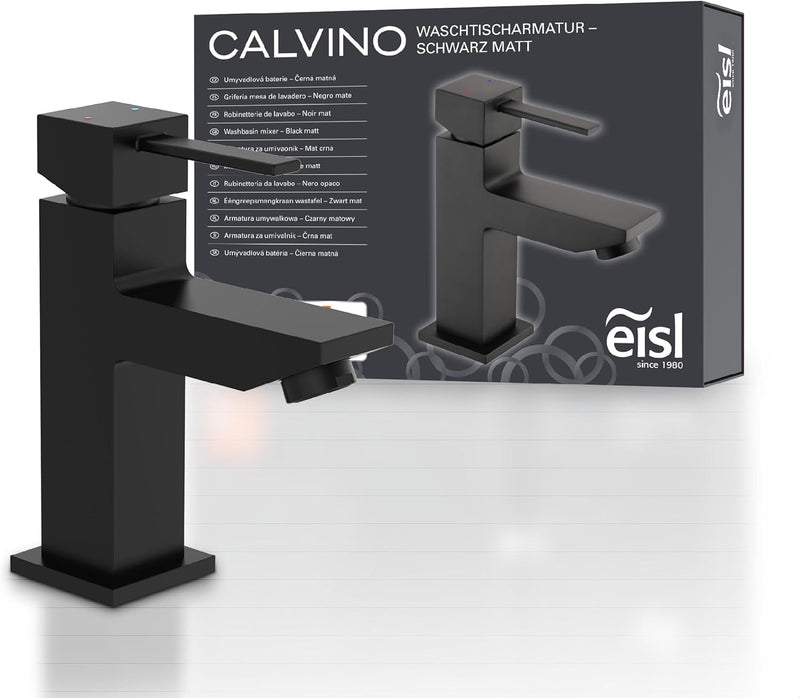 EISL NI075THI-B CALVINO Wasserhahn Bad schwarz-matt eckig, Waschtischarmatur mit kantigem Design, mo