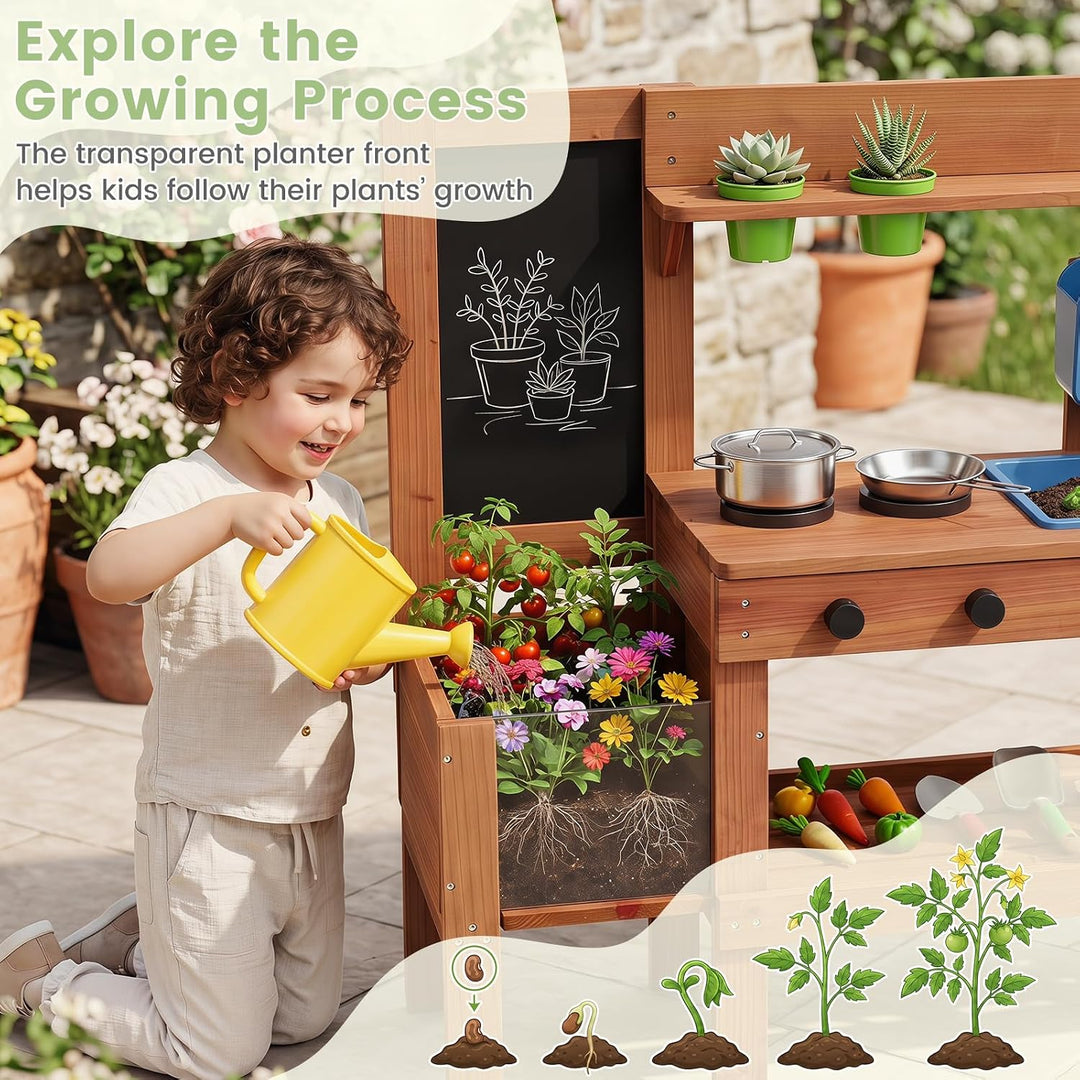 COSTWAY Matschküche Kinder Outdoor, Spielküche mit Wassertank &amp; Wasserhahn | Kinderküche mit Spüle,