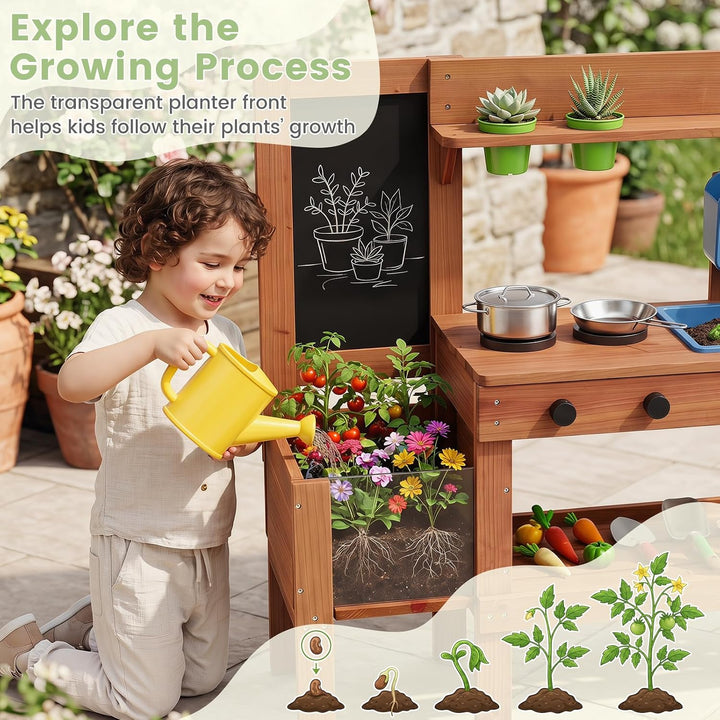 COSTWAY Matschküche Kinder Outdoor, Spielküche mit Wassertank &amp; Wasserhahn | Kinderküche mit Spüle,