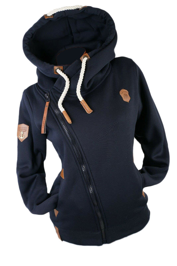 VIN TE Damen Sweat Jacke XXL Kapuze Hoodie Übergangsjacke Fleece gefüttert schräger Reissverschluss