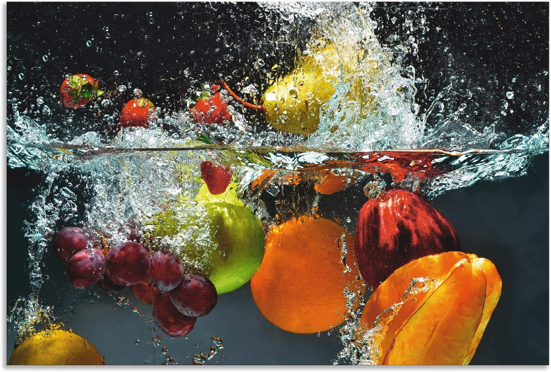 ARTland Spritzschutz Küche aus Alu für Herd Spüle 90x60 cm (BxH) Küchenrückwand mit Motiv Essen Obst