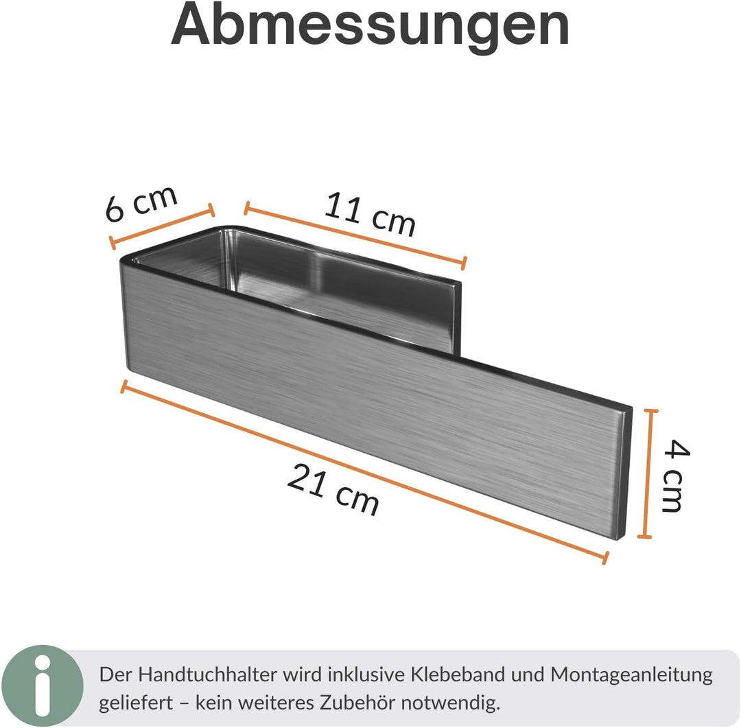Planetmöbel Handtuchhalter ohne Bohren Silber gebürstet 21 cm Handtuchstange zum kleben für Badezimm