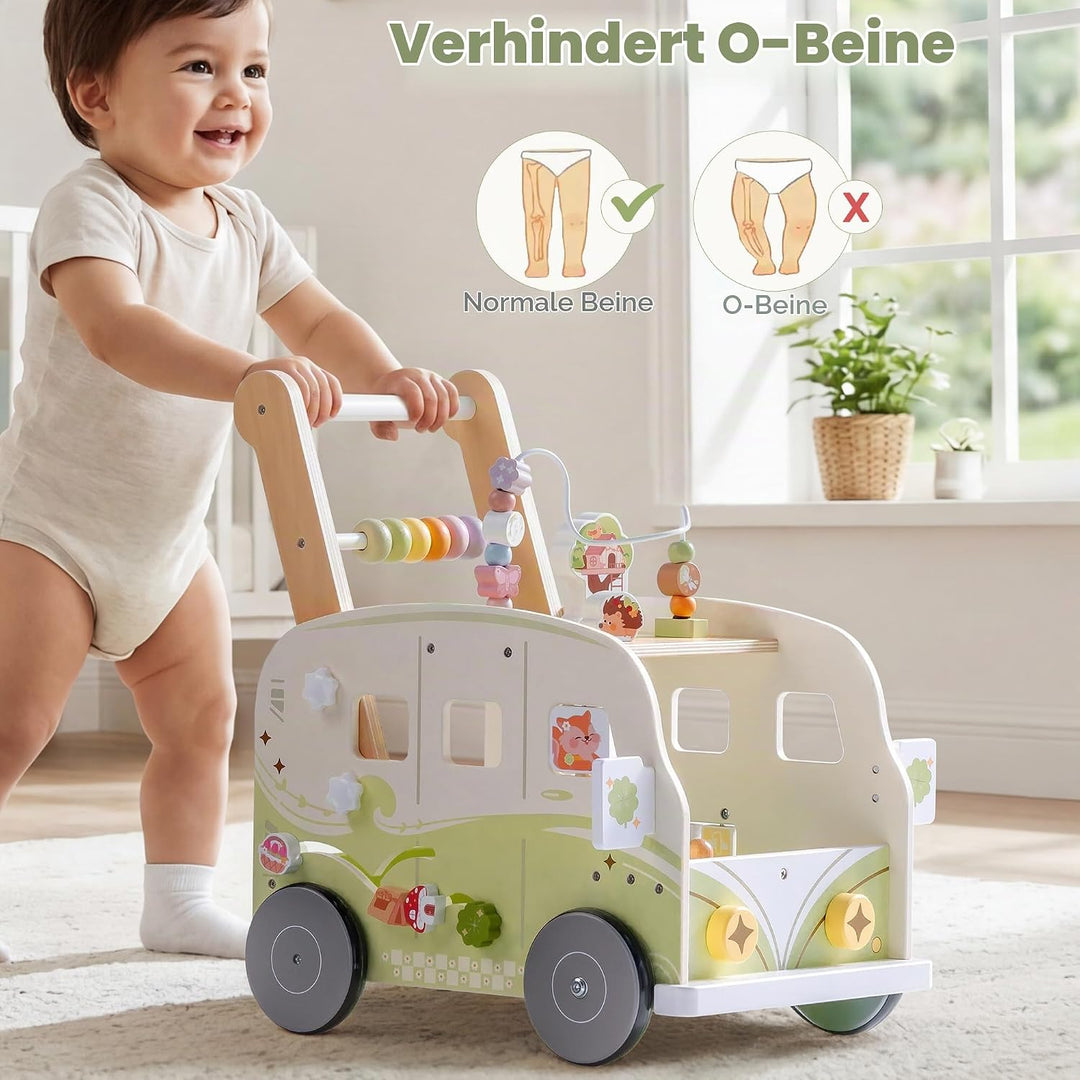 ROBOTIME Baby-Lauflernwagen Holz, Multifunktionale Aktivitäts-Lauflernhilfe mit Höhenverstellung und
