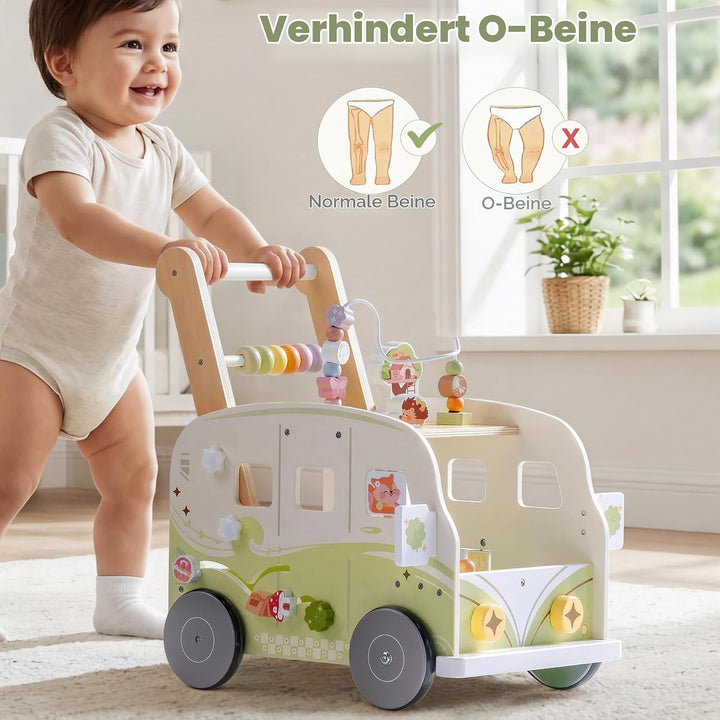 ROBOTIME Baby-Lauflernwagen Holz, Multifunktionale Aktivitäts-Lauflernhilfe mit Höhenverstellung und