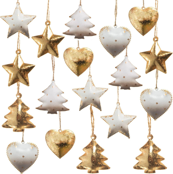 Logbuch-Verlag 18 Gold weisse Baumanhänger Weihnachten aus Metall 5 cm edel Stern Baum Herz Deko Bau