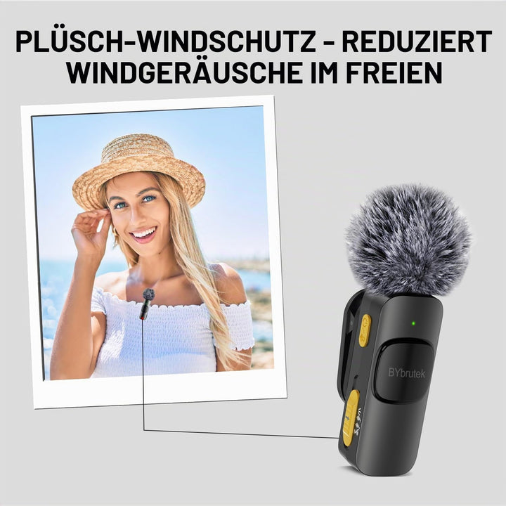 kabelloses Ansteckmikrofon mit Vier Aufnahmemodi für Handy, iPhone, Android und PC – Mini-Mikrofon,
