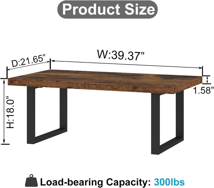 IBF Rustikaler Braun Couchtisch, Industrieller Schlichter Wohnzimmertisch, moderner minimalistischer