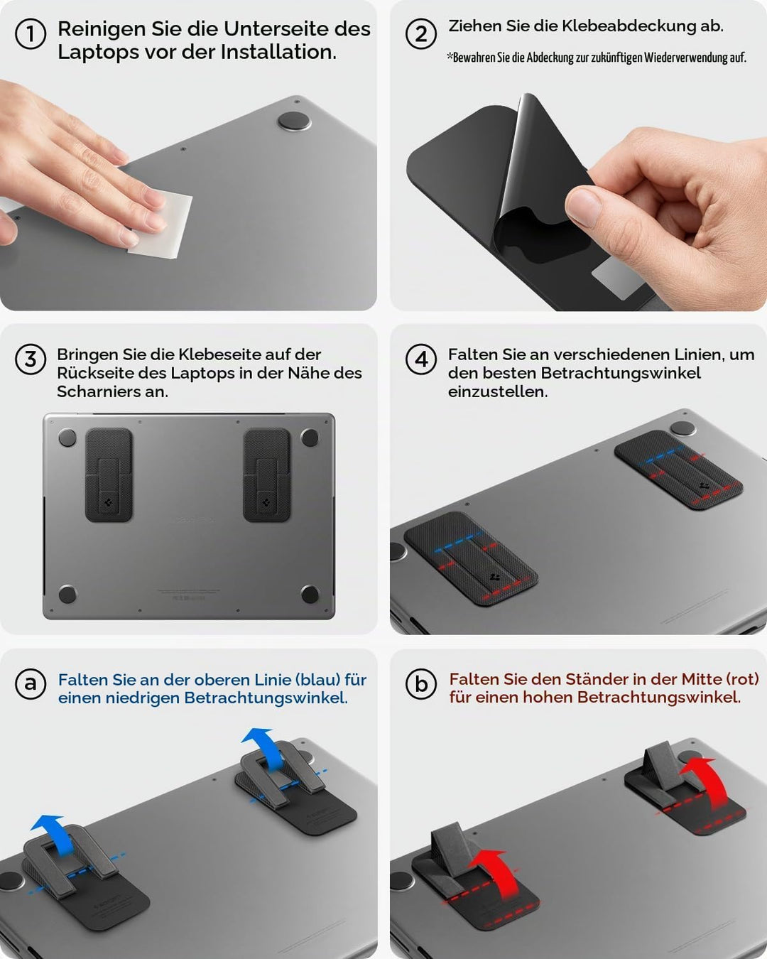 Spigen Slim Fold Laptop Ständer Höhenverstellbar [2 Stück] Selbstklebender Laptopständer, Doppelt Ve