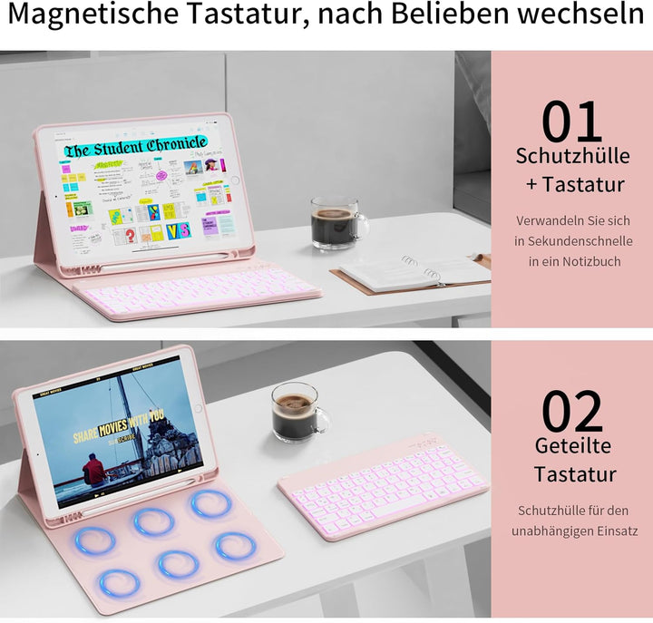 Tastatur Hülle für iPad 9. / 8. / 7. Generation 10,2 Zoll, 360° Schutz TPU Hülle mit Abnehmbarer Bel