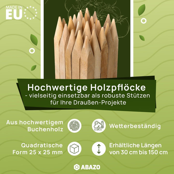 Buchenholz Holzpflöcke &amp; Holzpfähle Quadratisch 25 Stück - Längen 30 cm - Ideal für Zaunpfosten, Zau