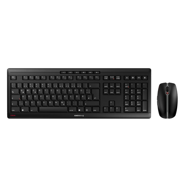CHERRY Stream Desktop, Kabellose Tastatur und Maus, Deutsch QWERTZ, Schwarz, Schwarz