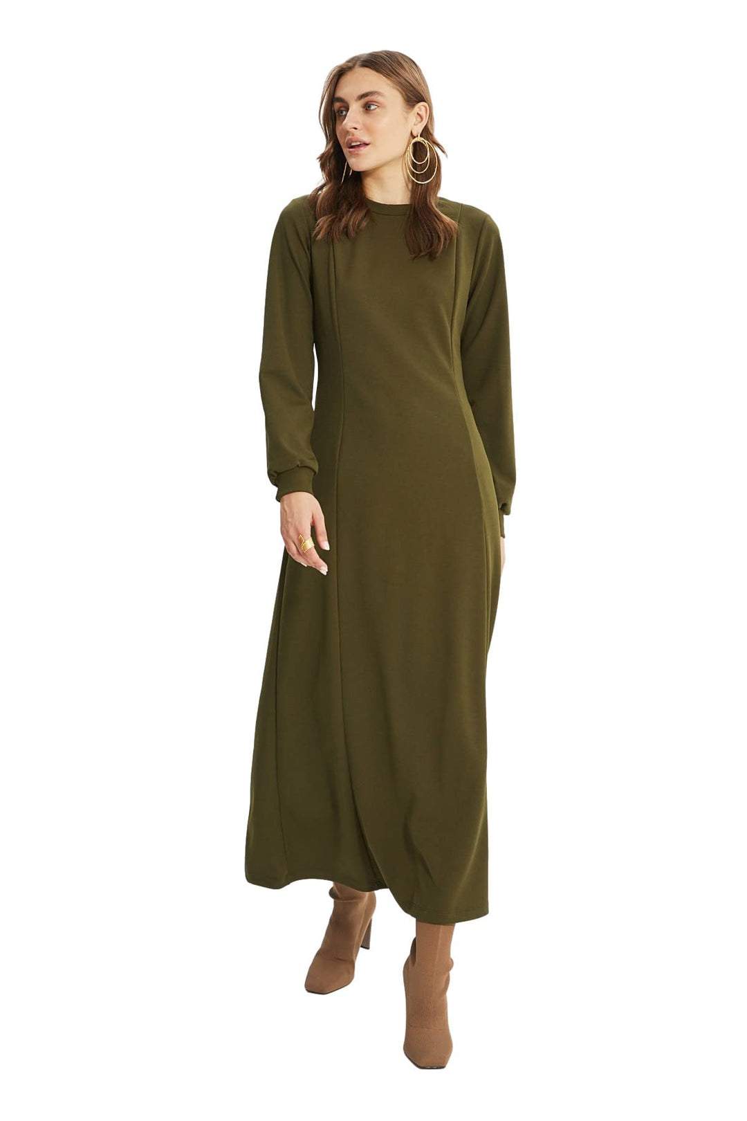 Trendyol Damen Regular Standard Rundhals Woven Kleid 36 Khaki, 36 Khaki