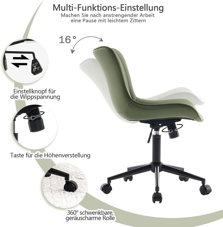 YOUTASTE Bürostuhl Ergonomisch, Schreibtischstuhl Höhenverstellbar, Bürostuhl mit PU-Leder & Rollen,
