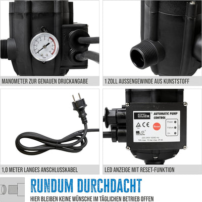 Güde Druckschalter mit Trockenlaufschutz (230 V, Nennstrom: 10 A, max. Betriebsdruck: 10 bar, max. T