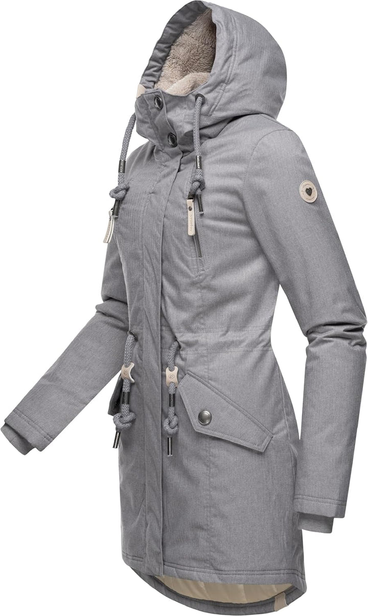 Ragwear Damen Wintermantel warm gefütterter Parka lang wasserdicht mit Kapuze Elsie Melange XS-6XL S