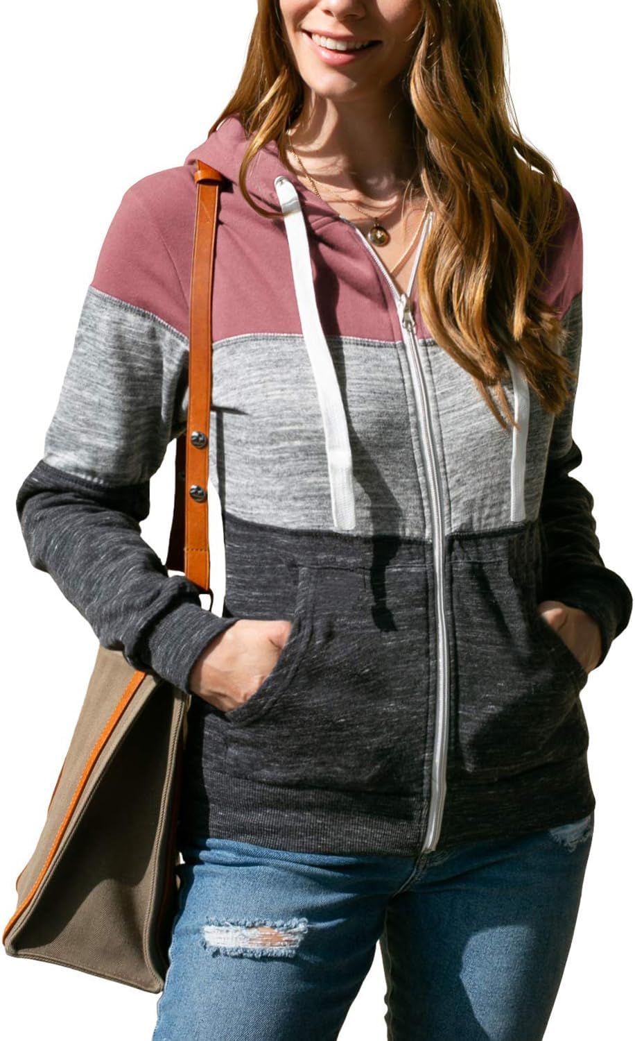 Damen Kapuzenpullover Basic Damen Hoodie mit Reissverschluss Kapuzenpulli Langarm Kapuze Herbst Wint
