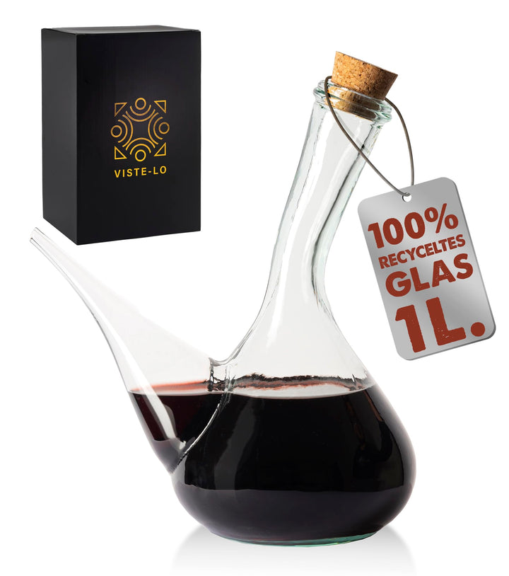 Artisan Glas Weinkrug. Weinausgiesser aus Glas 1000 ml. Kristall porron. weinausschenker spender dek