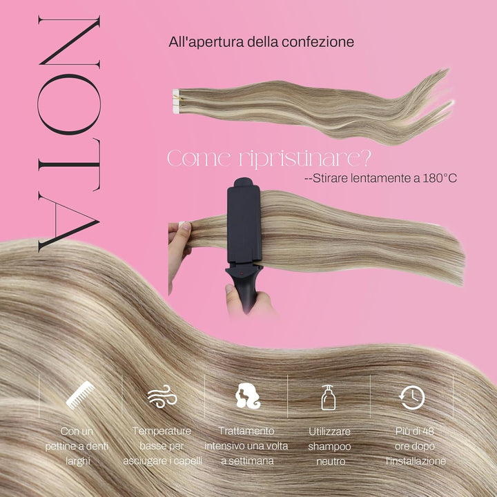 Moresoo Tape Extensions Blond Haarverlängerung Echthaar Tapes Hellbraun mit Platinblond Unsichtbare