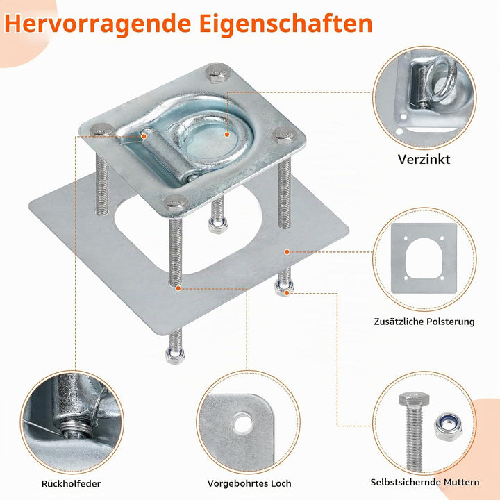 6pcs Zurrösen für Anhänger mit Gegenplatte &amp; Schrauben, Zurrmulden Anhänger Ösen Verzinkte Verzurrös