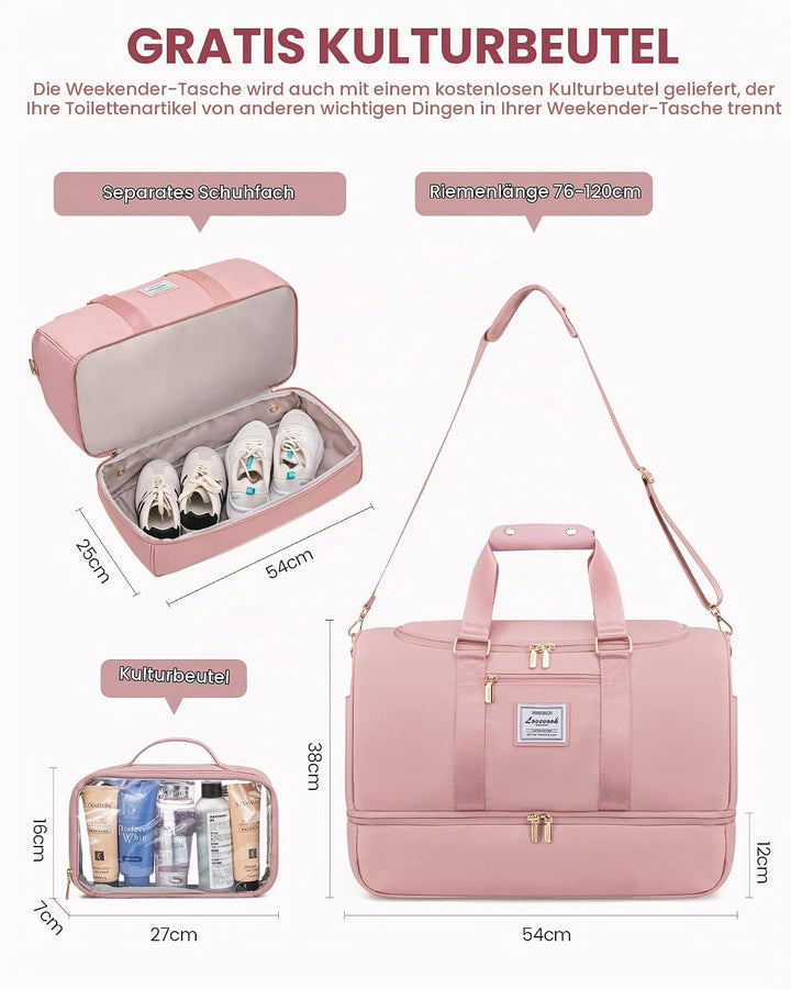 LOVEVOOK Reisetasche Sporttasche 50L, Kliniktasche Geburt Gross Weekender Damen mit Kulturtasche, Sc
