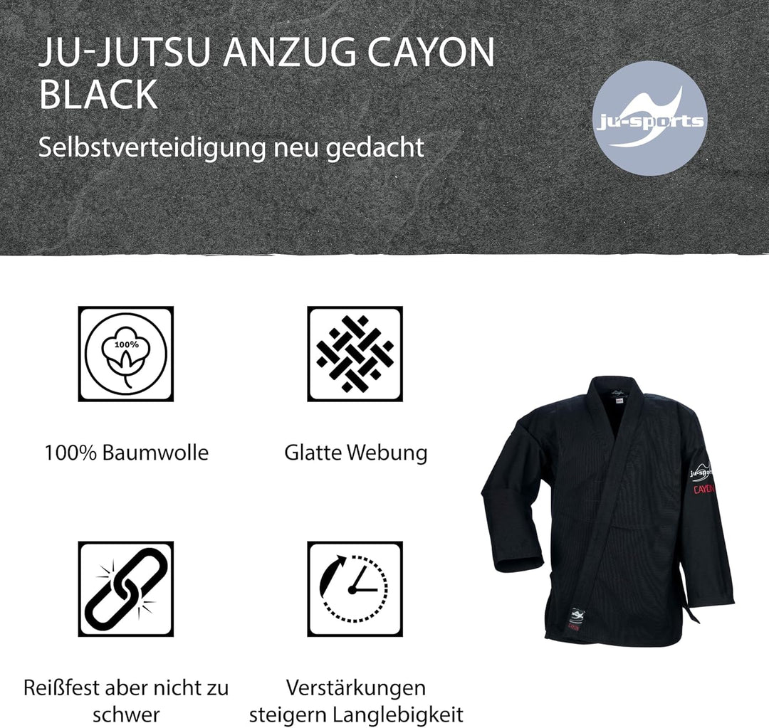 Ju-Sports Ju-Jutsu Anzug Cayon Black I Moderner Jujutsu Anzug Kinder &amp; Erwachsene I Kampfanzug fürs