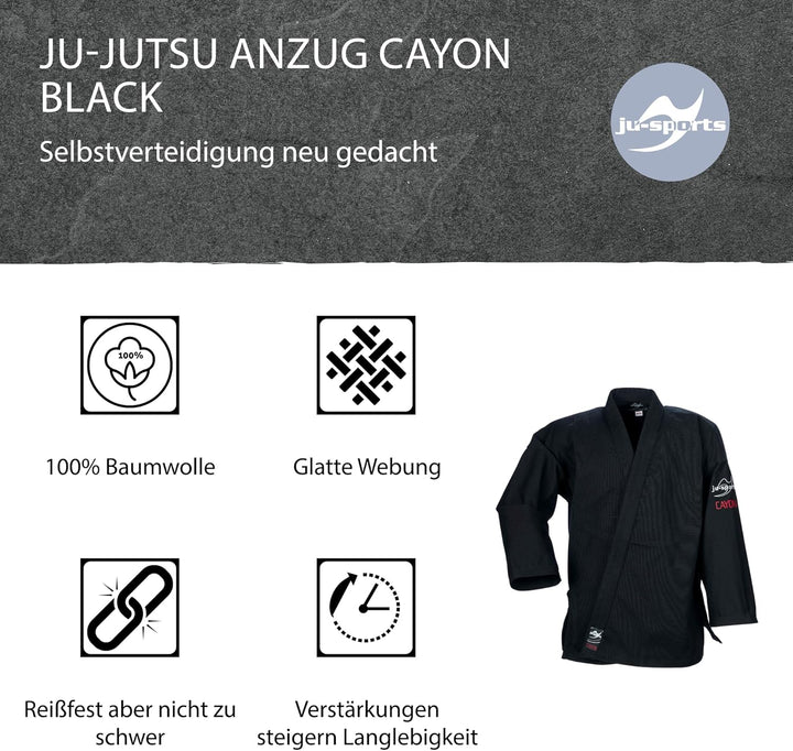 Ju-Sports Ju-Jutsu Anzug Cayon Black I Moderner Jujutsu Anzug Kinder &amp; Erwachsene I Kampfanzug fürs