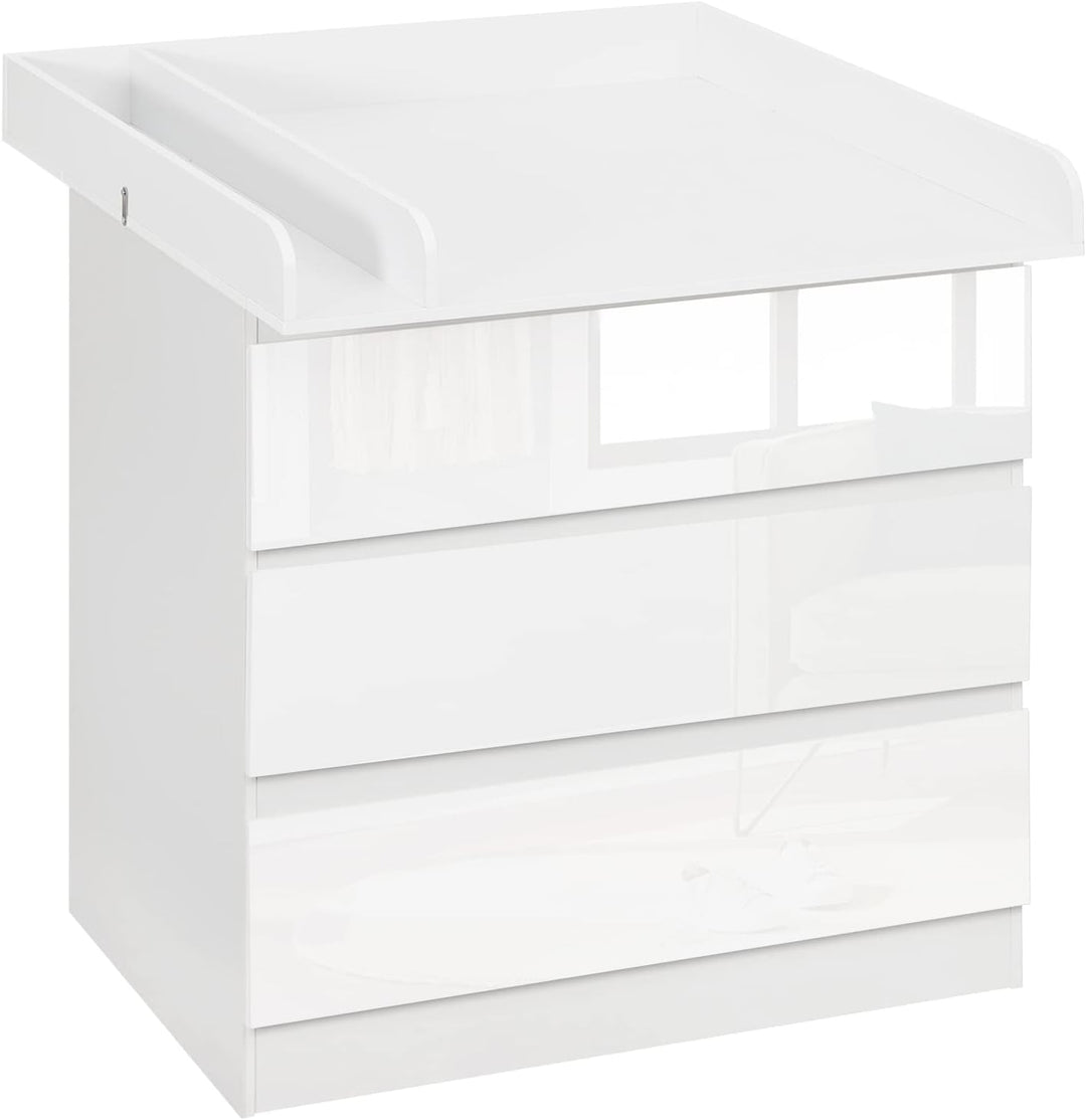 WOLTU Wickelkommode mit Wickelaufsatz, Kommode mit 3 Schubladen, Wickeltisch mit geräuscharmen Metal