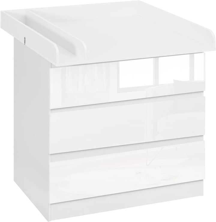 WOLTU Wickelkommode mit Wickelaufsatz, Kommode mit 3 Schubladen, Wickeltisch mit geräuscharmen Metal