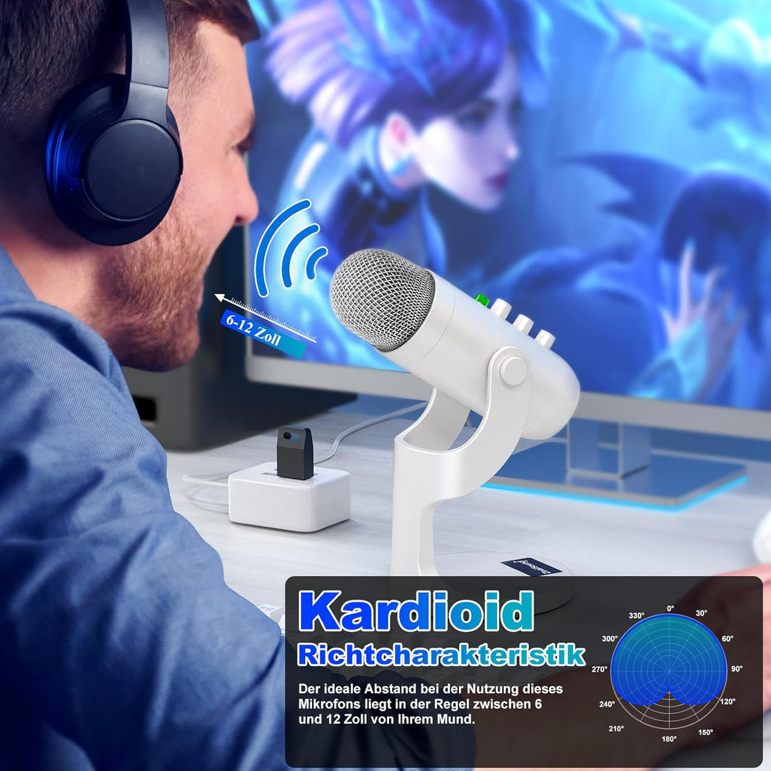 zealsound K66 Wireless USB Mikrofon – Kabelloses Desktop-Kondensator-Mikrofon, Noise-Reduction, Nier