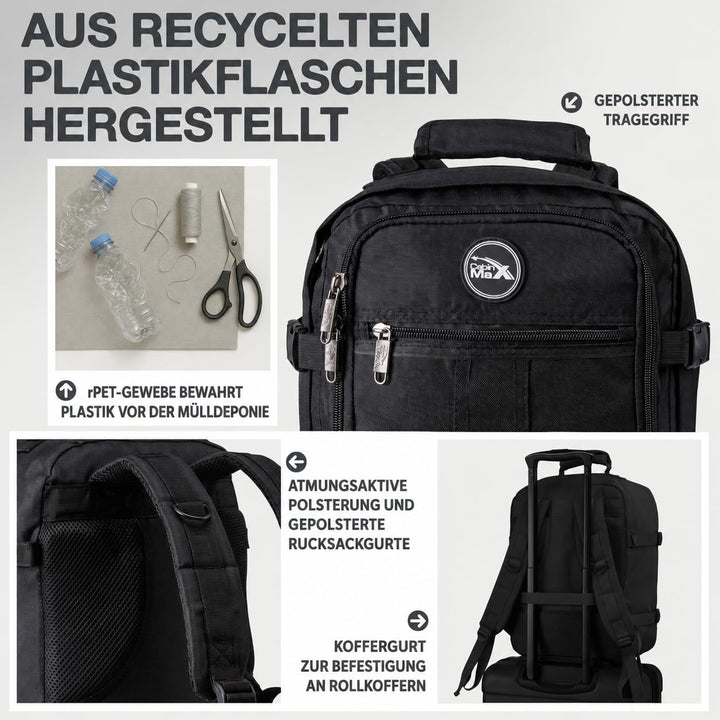 Cabin Max Metz - 40x30x20 Rucksack Ideales Wizzair, Vueling Handgepäck und Reiserucksack für Flugzeu