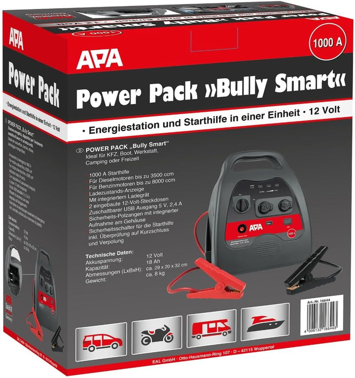 APA 16644 Starthilfe Power Pack Bully SMART, Polzangen isoliert, 12V/1000 A Starthilfe 1000 A, Start