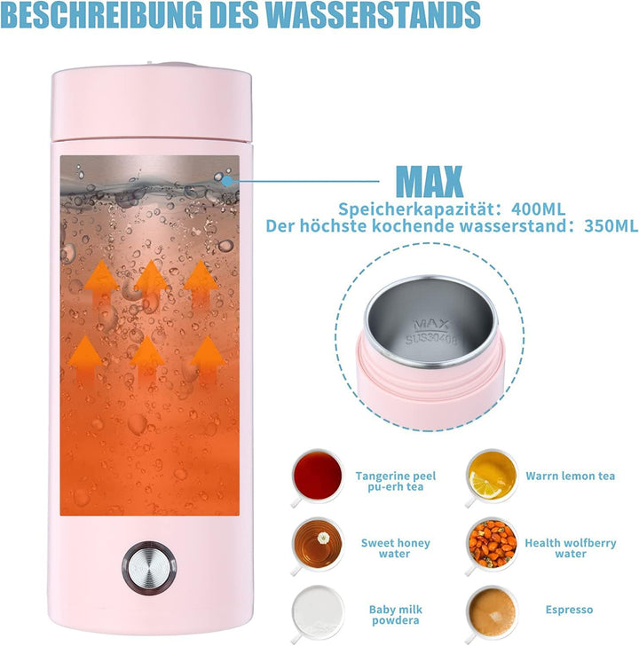 Tragbarer Mini-Heizbecher,400ml Tragbarer Elektrischer Wasserkocher,220V Reise-Elektrisch-Wasserkoch