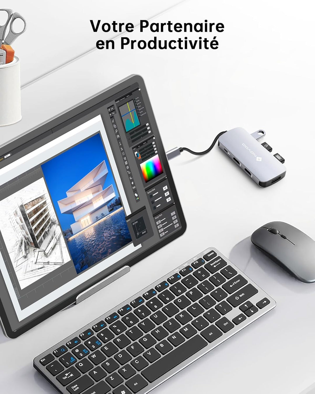 NOVOO 7-in-1 Docking Station Dual Monitor, Hub UBS C auf 2 HDMI 4K, Displayport 8K, 100 W PD, USB x