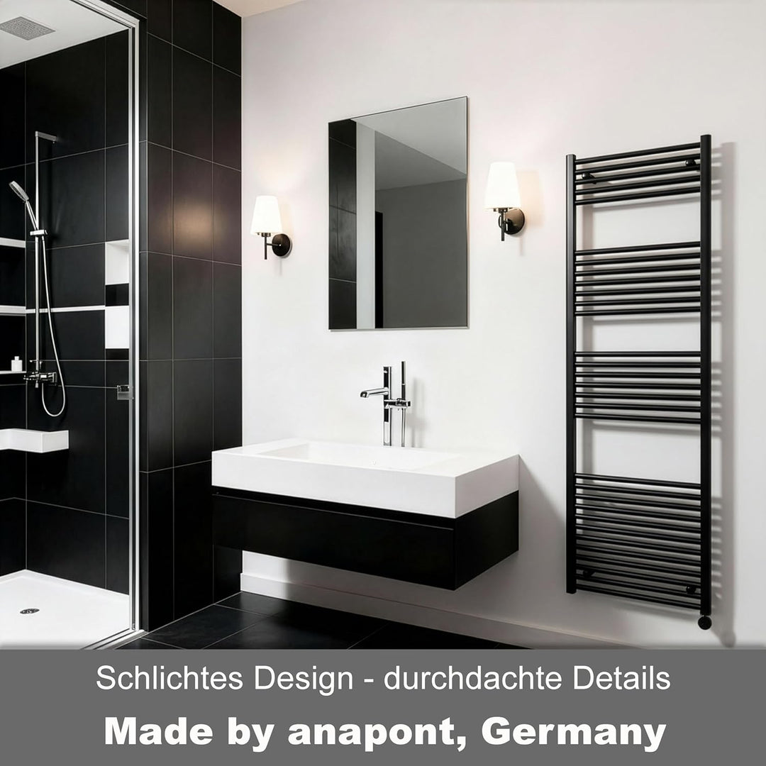 anapont WiFi und Bluetooth elektrischer Badheizkörper 1775x600 - schwarz gerade - Handtuchheizkörper