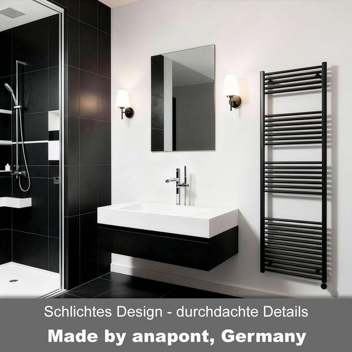 anapont WiFi und Bluetooth elektrischer Badheizkörper 1775x600 - schwarz gerade - Handtuchheizkörper