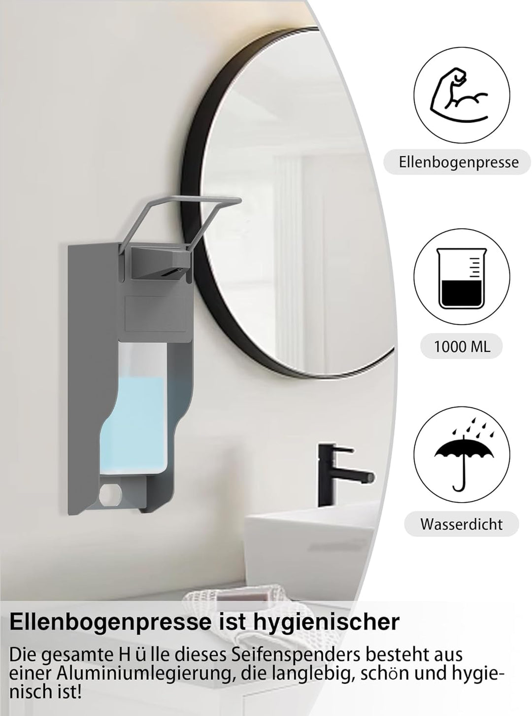 Desinfektionsspender 1000 ML Seifenspender Wandbefestigung Eurospender Metall Desinfektionsspender m
