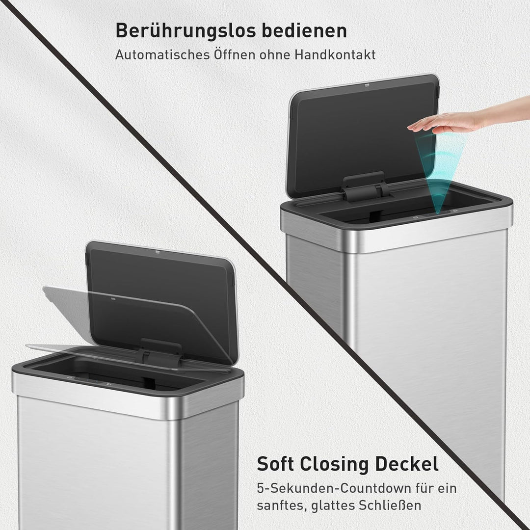 EKO NOVA 80L Mülleimer mit Sensor, Automatischer Küchenmülleimer, rechteckiger Bewegungssensor Abfal