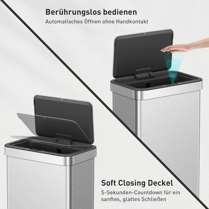 EKO NOVA 80L Mülleimer mit Sensor, Automatischer Küchenmülleimer, rechteckiger Bewegungssensor Abfal