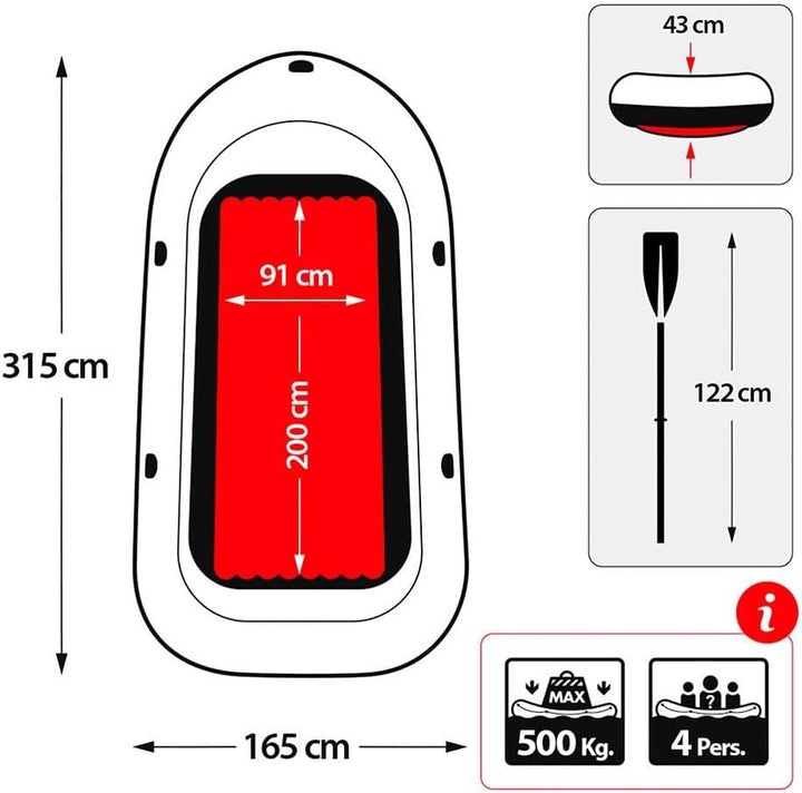 Intex Excursion 4 Set Schlauchboot - 315 x 165 x 43 cm - 3-teilig - Grau / Blau Single, Single