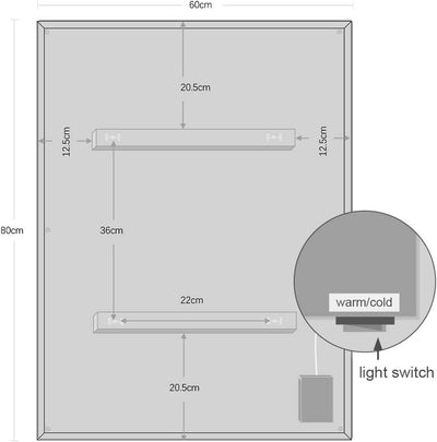 byecold Badspiegel mit LED Beleuchtung 60x80CM, Badezimmerspiegel Beschlagfrei mit Touchschalter, Ba