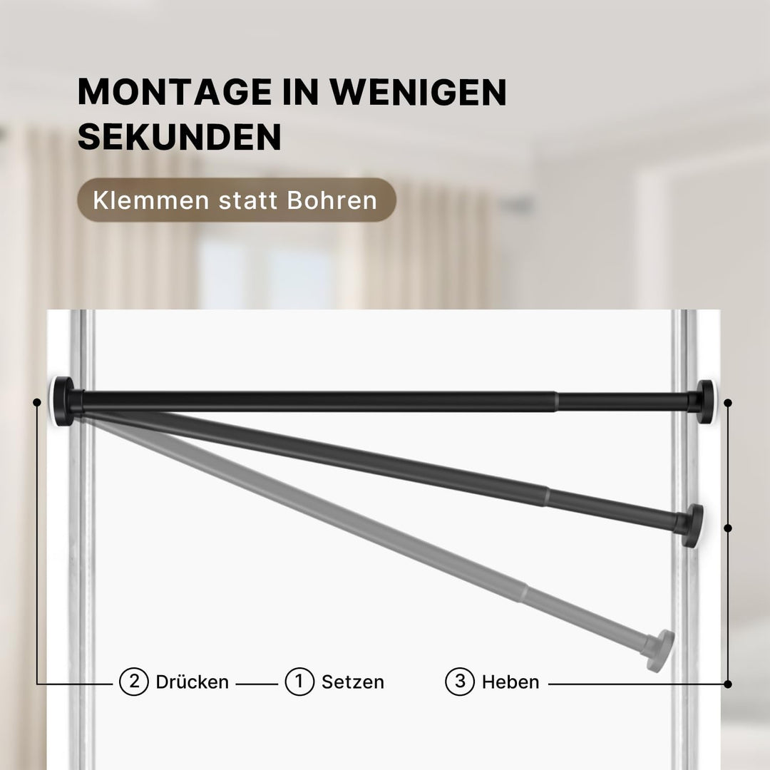 Gardinenstange zum Klemmen - Schwarz, Ø 25 mm, 1Stück - Duschstange ohne Bohren - Vorhangstange Klem
