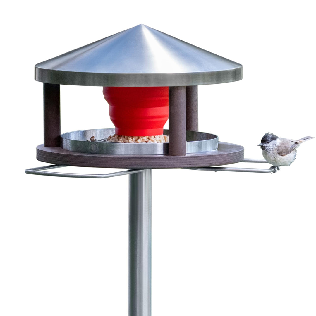 Vogelhaus mit Ständer wetterfest aus Edelstahl - Stabiles Vogelfutterhaus für draussen, modern aus M